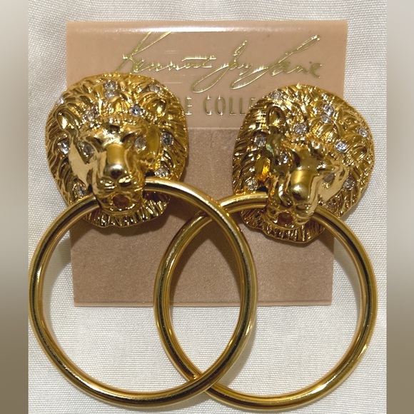 Kenneth Jay Lane Couture Collection Lions Head Door Knocker Clip On Earrings - Picture 2 of 12